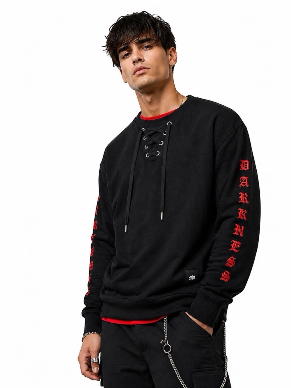Sixth June Black Lace-Up Sweatshirt XL | Gothic “DARKNESS” Streetwear